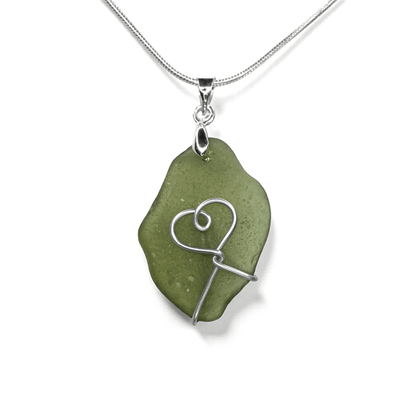 Sea Glass Necklace - Green Heart Pendant - Scottish Jewellery - East Neuk Beach Crafts