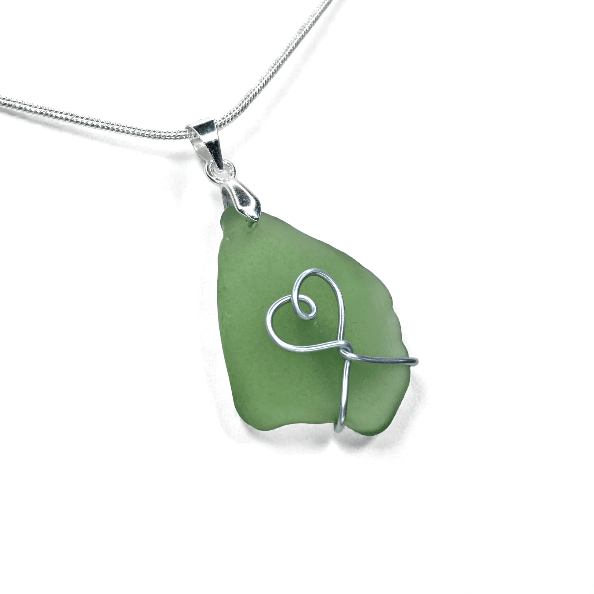 Sea Glass Necklace - Green Heart Pendant - Scottish Jewellery - East Neuk Beach Crafts