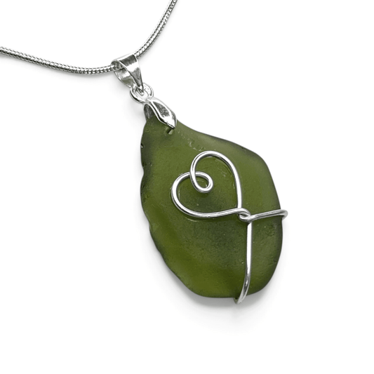 Sea Glass Necklace - Green Heart Pendant - Scottish Jewellery - East Neuk Beach Crafts