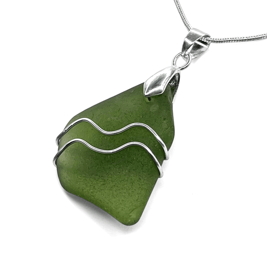 Sea Glass Necklace - Green Ripples Pendant - Scottish Jewellery - East Neuk Beach Crafts