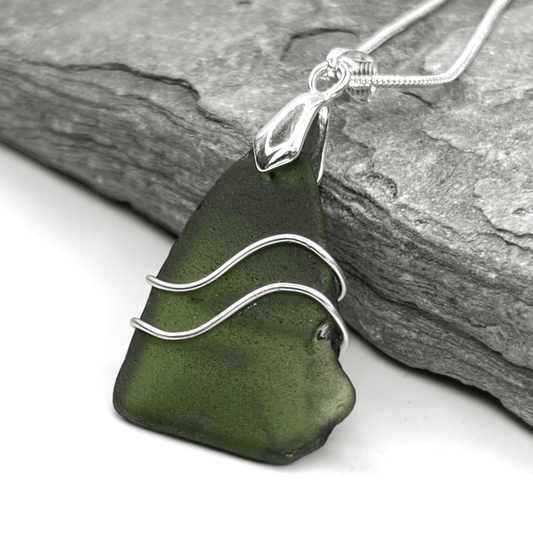 Sea Glass Necklace - Green Ripples Pendant - Scottish Jewellery - East Neuk Beach Crafts