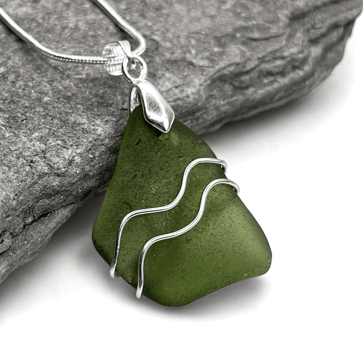 Sea Glass Necklace - Green Ripples Pendant - Scottish Jewellery - East Neuk Beach Crafts