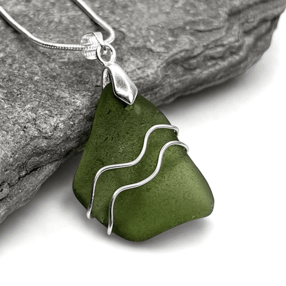 Sea Glass Necklace - Green Ripples Pendant - Scottish Jewellery - East Neuk Beach Crafts