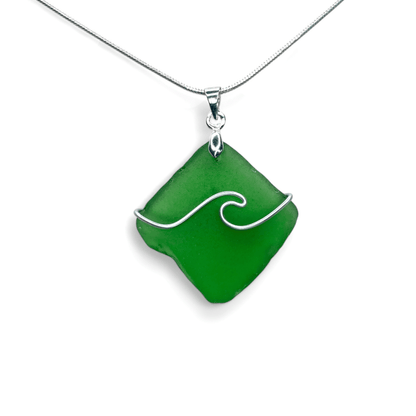 Sea Glass Necklace - Green Wave Pendant - Scottish Jewellery - East Neuk Beach Crafts