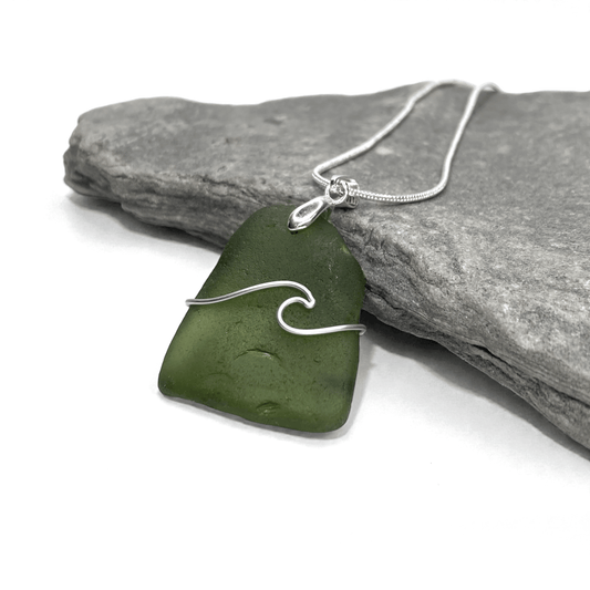 Sea Glass Necklace - Green Wave Pendant - Scottish Jewellery - East Neuk Beach Crafts