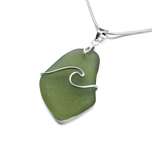 Sea Glass Necklace - Green Wave Pendant - Scottish Jewellery - East Neuk Beach Crafts