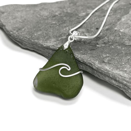 Sea Glass Necklace - Green Wave Pendant - Scottish Jewellery - East Neuk Beach Crafts
