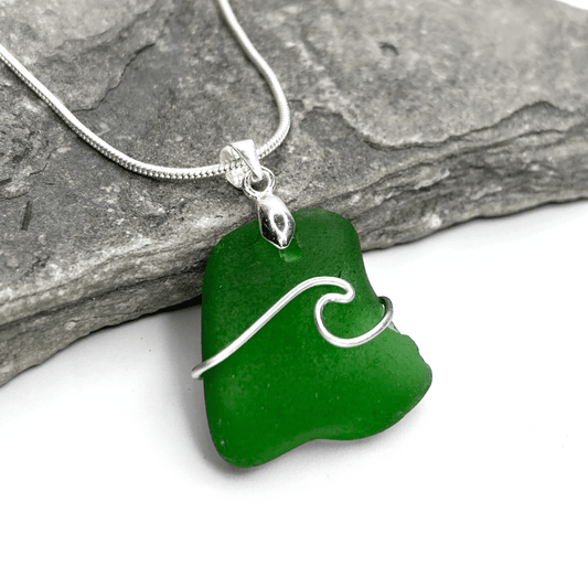 Sea Glass Necklace - Green Wave Pendant - Scottish Jewellery - East Neuk Beach Crafts