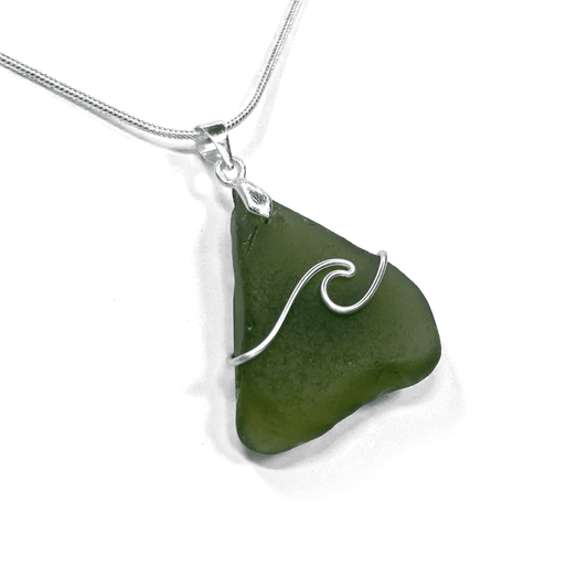 Sea Glass Necklace - Green Wave Pendant - Scottish Jewellery - East Neuk Beach Crafts