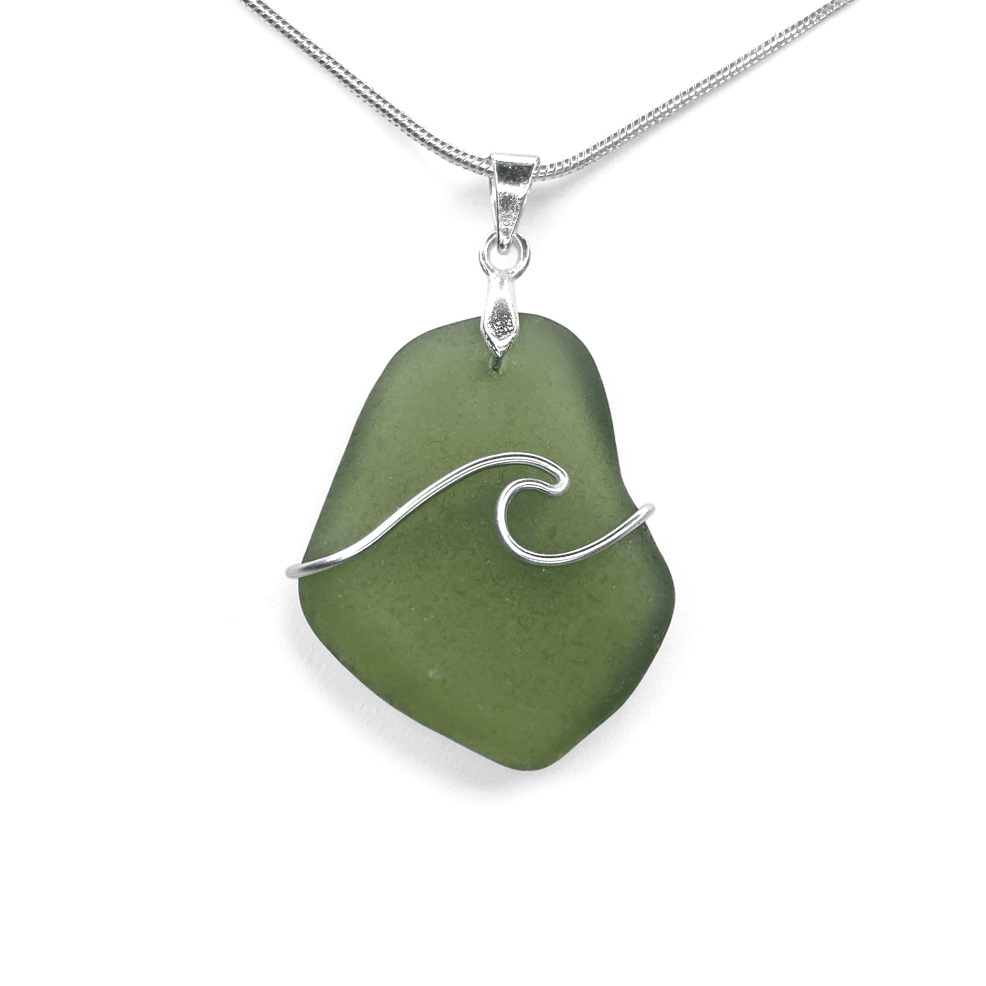 Sea Glass Necklace - Green Wave Pendant - Scottish Jewellery - East Neuk Beach Crafts
