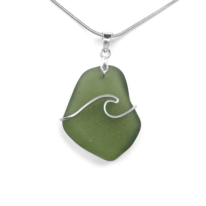 Sea Glass Necklace - Green Wave Pendant - Scottish Jewellery - East Neuk Beach Crafts