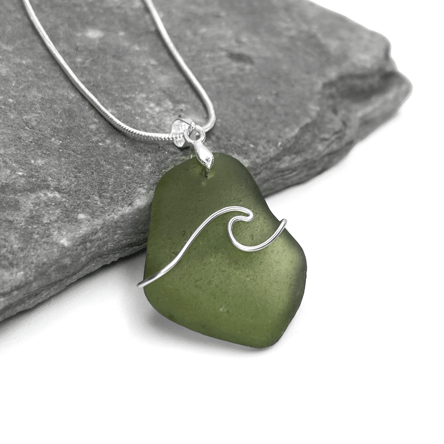 Sea Glass Necklace - Green Wave Pendant - Scottish Jewellery - East Neuk Beach Crafts