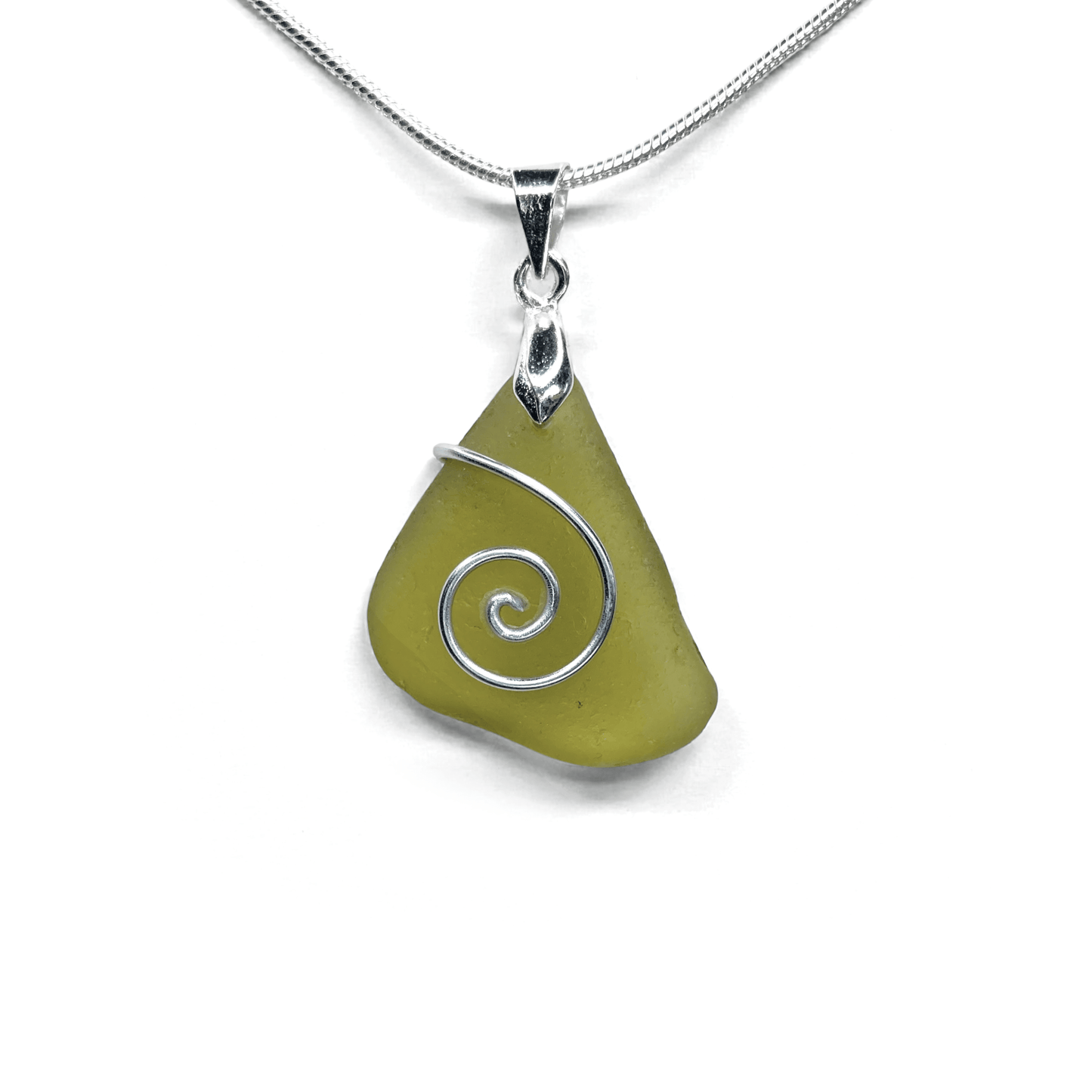 Sea Glass Necklace - Olive Celtic Pendant - Scottish Jewellery - East Neuk Beach Crafts