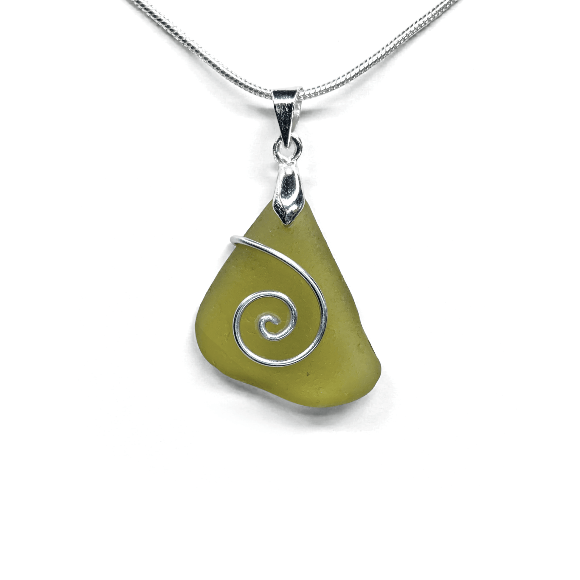 Sea Glass Necklace - Olive Celtic Pendant - Scottish Jewellery - East Neuk Beach Crafts
