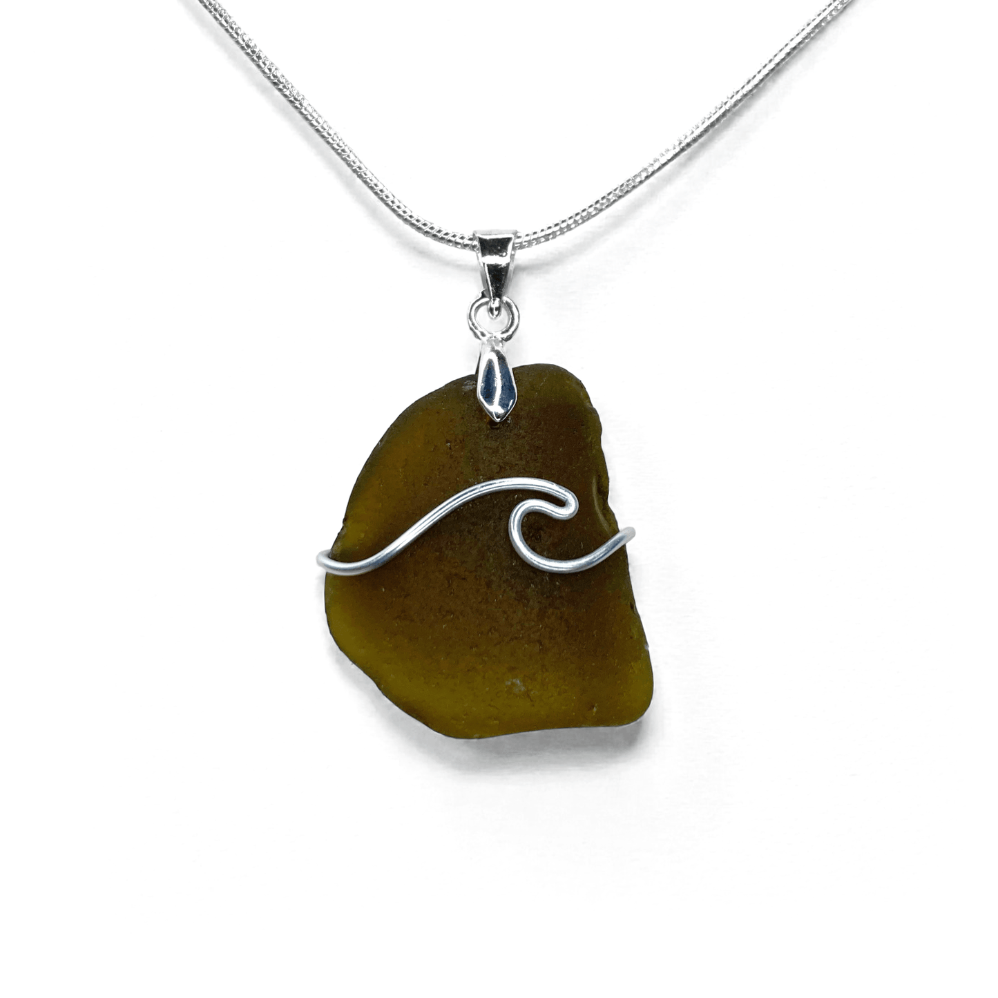 Sea Glass Necklace - Olive Wave Pendant - Scottish Jewellery - East Neuk Beach Crafts