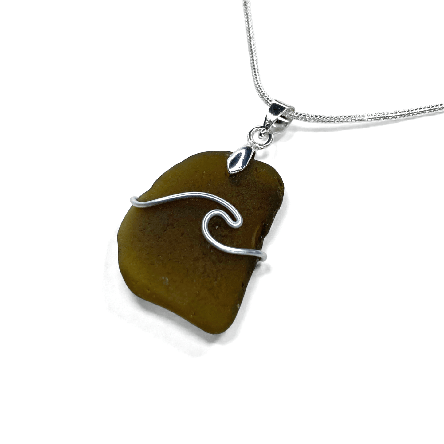 Sea Glass Necklace - Olive Wave Pendant - Scottish Jewellery - East Neuk Beach Crafts