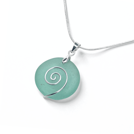 Sea Glass Necklace - Rare Bottle Stopper Top - Celtic Pendant - Scottish Silver Jewellery - East Neuk Beach Crafts