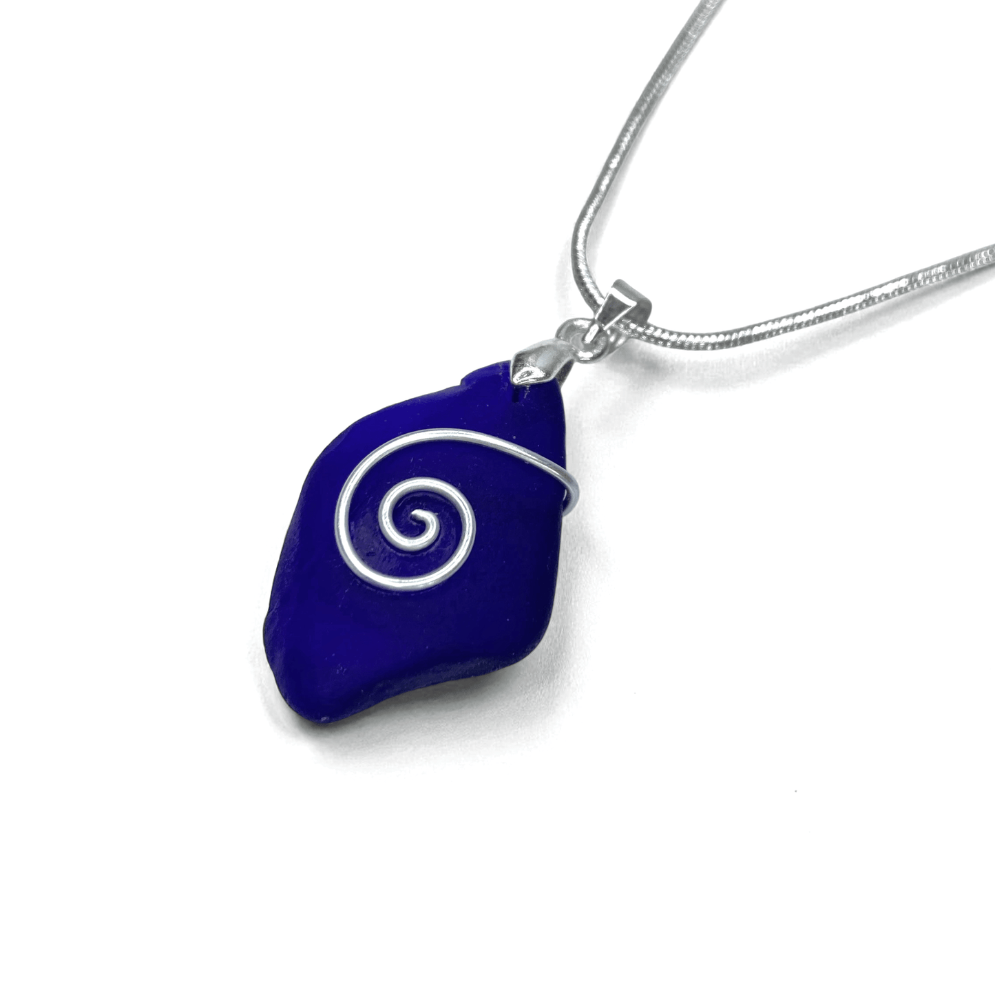 Sea Glass Necklace - Rare Dark Blue Celtic Wire Wrapped Pendant - Scottish Silver Jewellery - East Neuk Beach Crafts