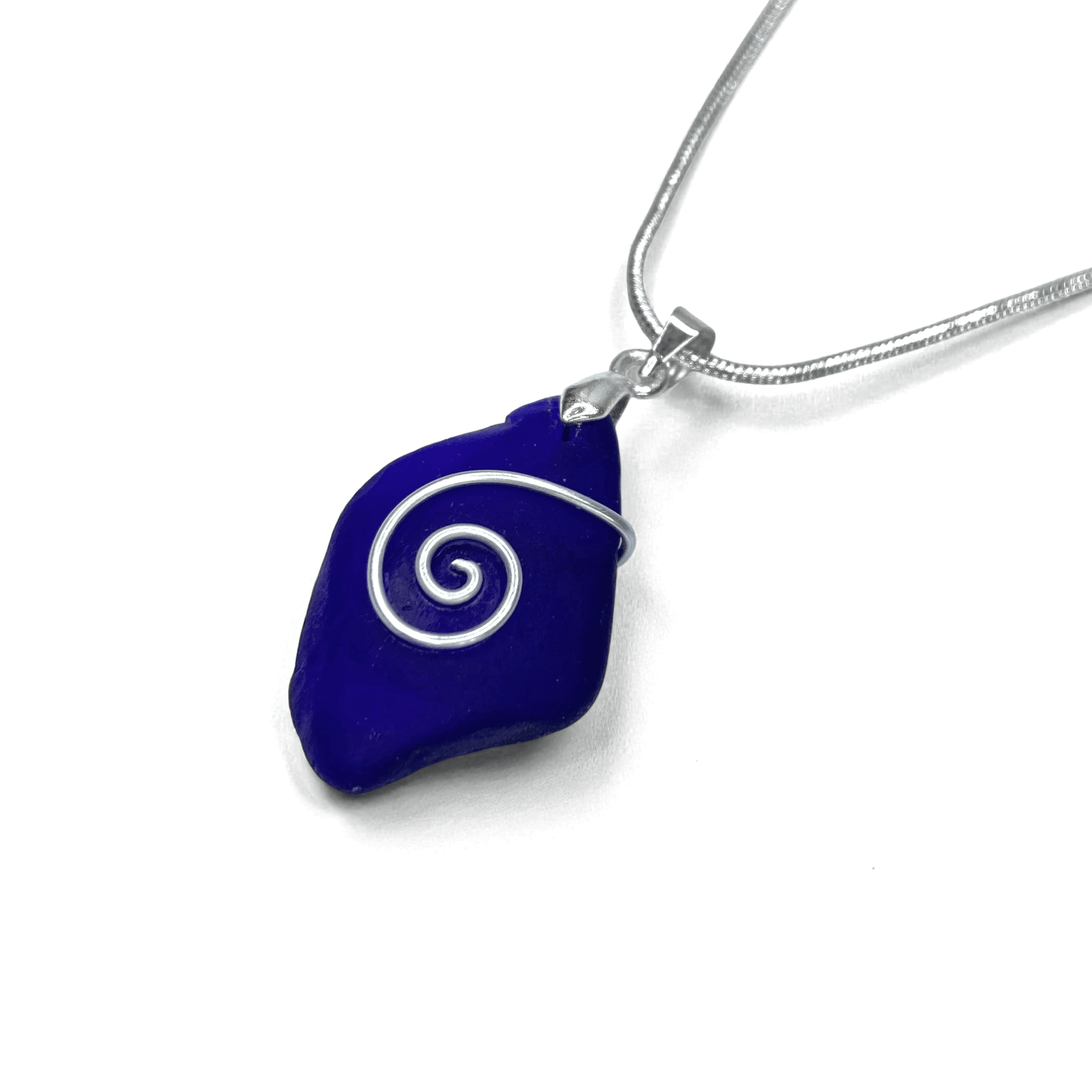 Sea Glass Necklace - Rare Dark Blue Celtic Wire Wrapped Pendant - Scottish Silver Jewellery - East Neuk Beach Crafts