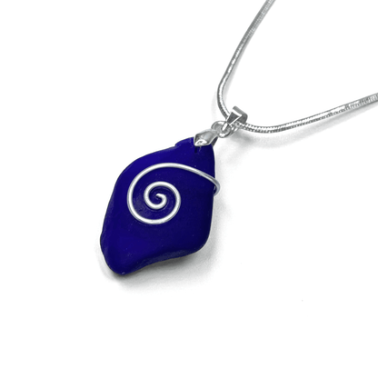 Sea Glass Necklace - Rare Dark Blue Celtic Wire Wrapped Pendant - Scottish Silver Jewellery - East Neuk Beach Crafts