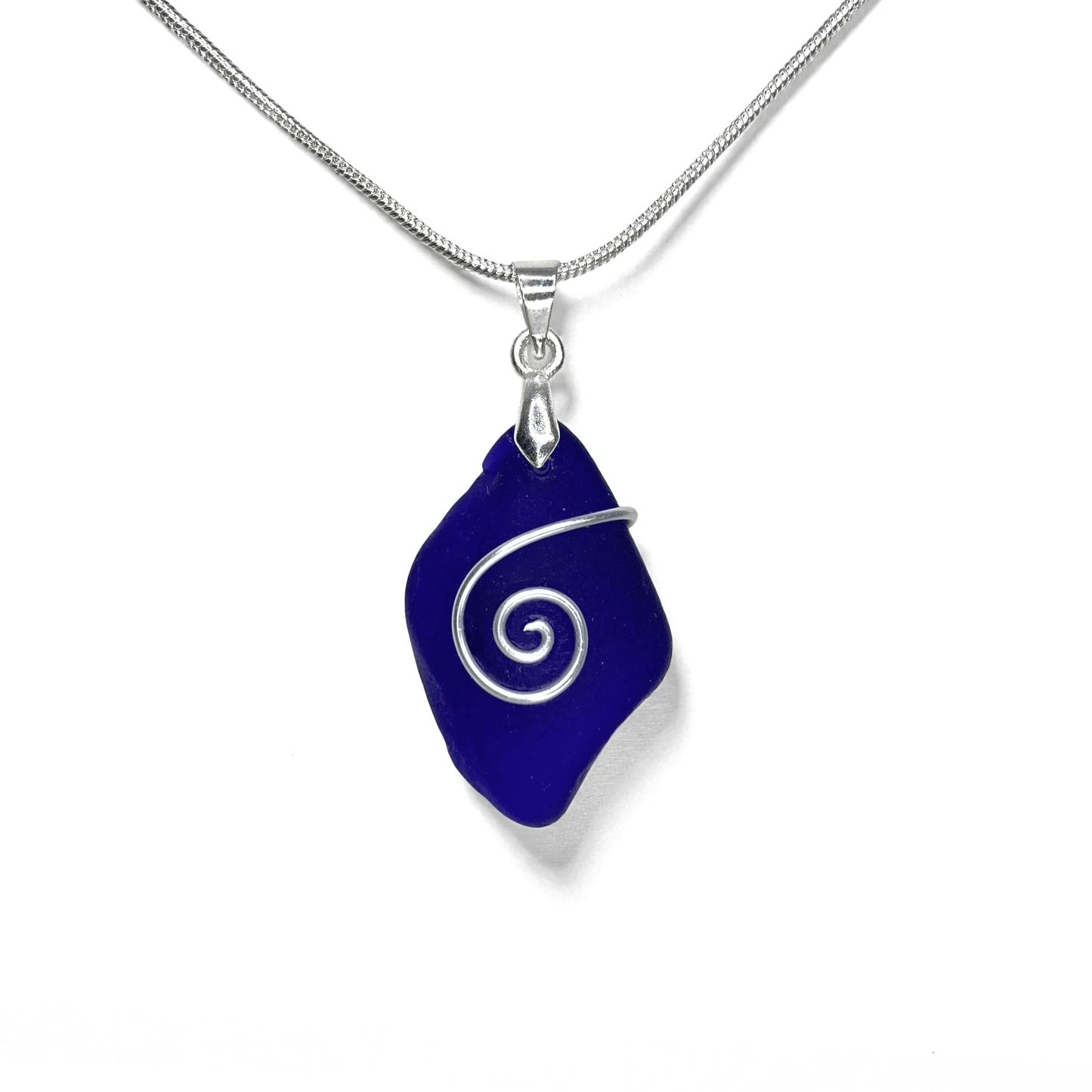 Sea Glass Necklace - Rare Dark Blue Celtic Wire Wrapped Pendant - Scottish Silver Jewellery - East Neuk Beach Crafts