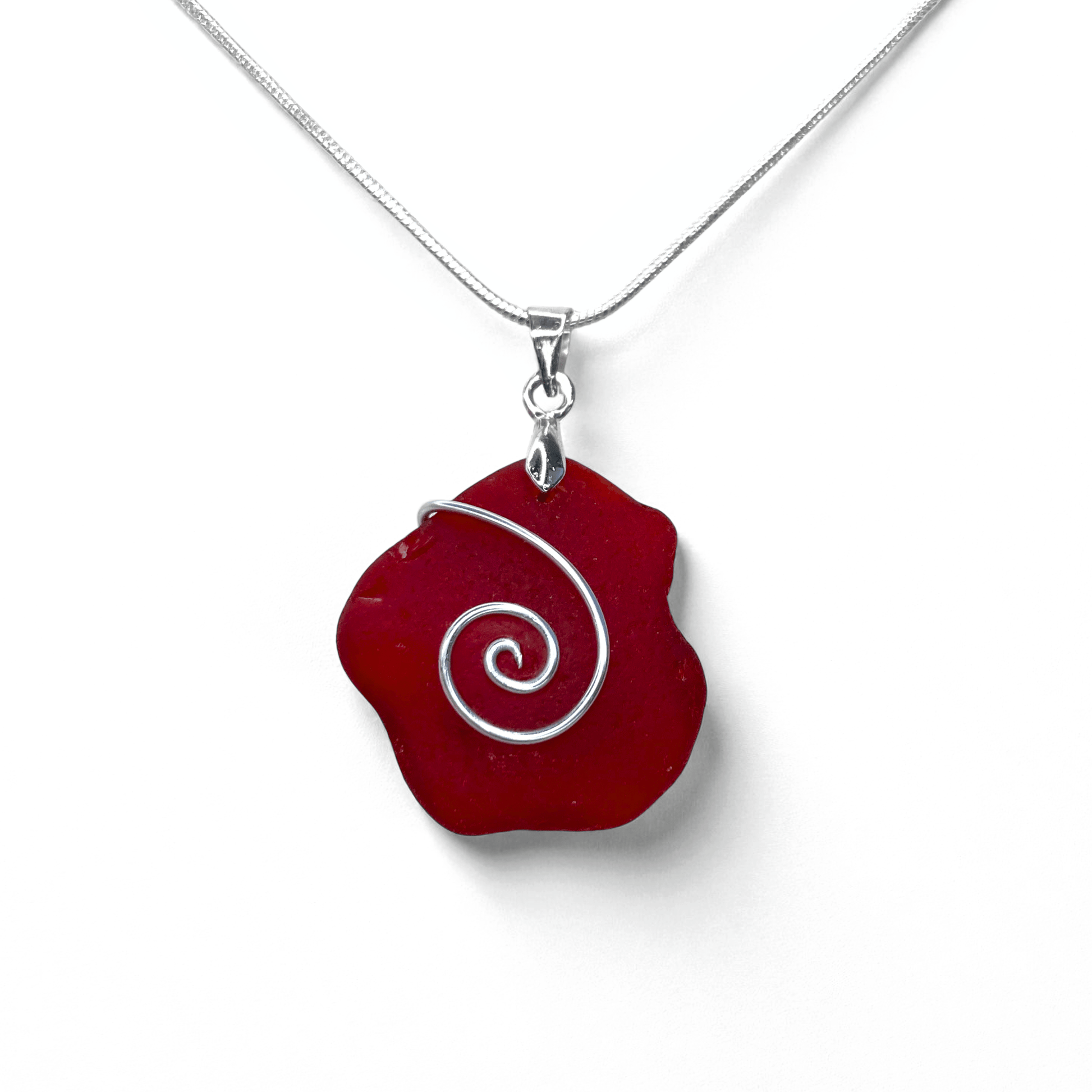 Sea Glass Necklace - Rare Dark Red Celtic Pendant - Scottish Silver Jewellery - East Neuk Beach Crafts