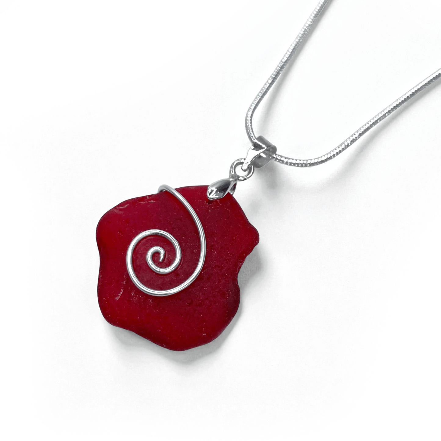 Sea Glass Necklace - Rare Dark Red Celtic Pendant - Scottish Silver Jewellery - East Neuk Beach Crafts