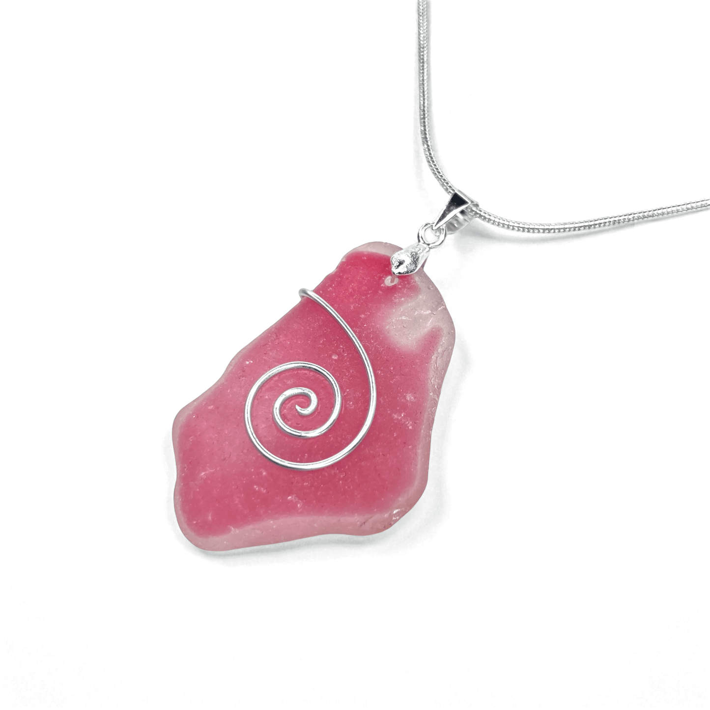 Sea Glass Necklace - Rare Large Pink Flash Glass Celtic Pendant - Scottish Silver Jewellery - East Neuk Beach Crafts