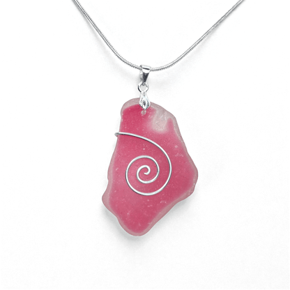Sea Glass Necklace - Rare Large Pink Flash Glass Celtic Pendant - Scottish Silver Jewellery - East Neuk Beach Crafts