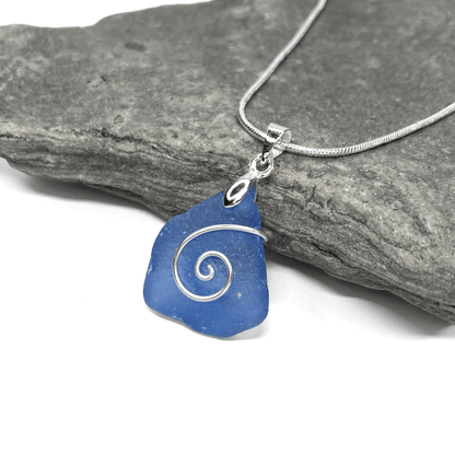 Sea Glass Necklace - Rare Pale Blue Celtic Wire Wrapped Pendant - Scottish Silver Jewellery - East Neuk Beach Crafts