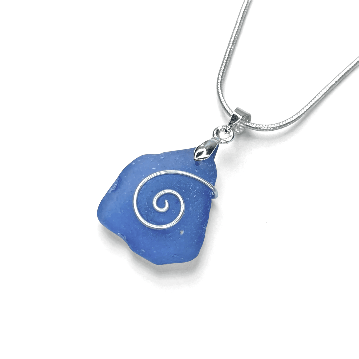 Sea Glass Necklace - Rare Pale Blue Celtic Wire Wrapped Pendant - Scottish Silver Jewellery - East Neuk Beach Crafts