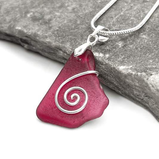 Sea Glass Necklace - Rare Pink Celtic Pendant - Scottish Jewellery - East Neuk Beach Crafts
