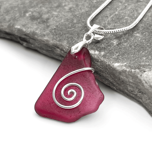 Sea Glass Necklace - Rare Pink Celtic Pendant - Scottish Jewellery - East Neuk Beach Crafts