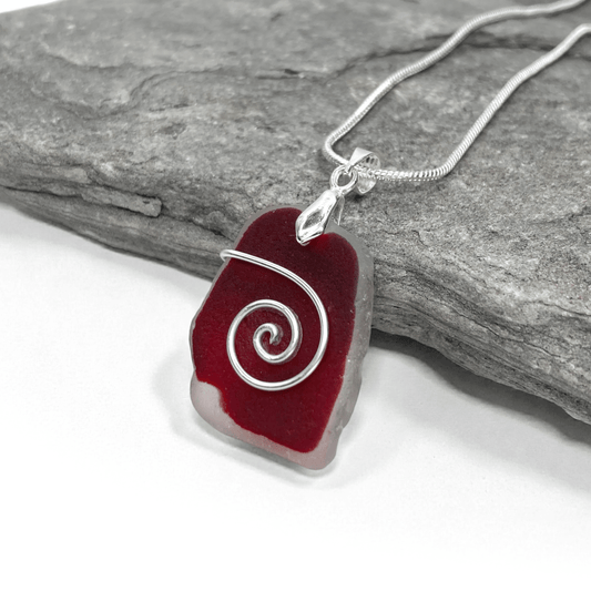 Sea Glass Necklace - Rare Red Celtic Pendant - Scottish Jewellery - East Neuk Beach Crafts