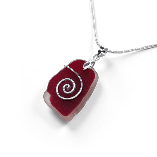 Sea Glass Necklace - Rare Red Celtic Pendant - Scottish Jewellery - East Neuk Beach Crafts