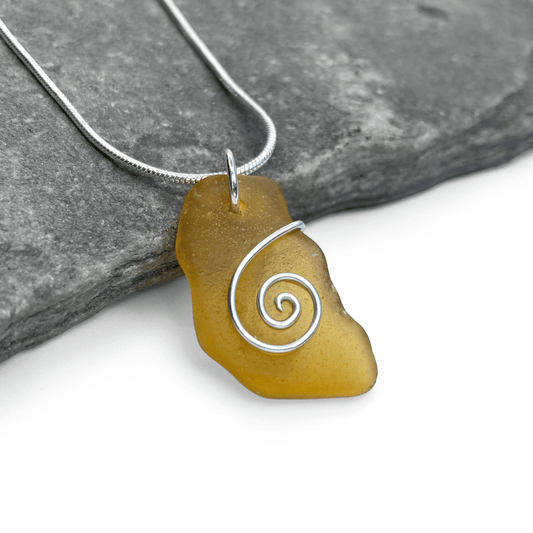 Sea Glass Necklace - Rare Yellow Pendant - Scottish Jewellery - East Neuk Beach Crafts