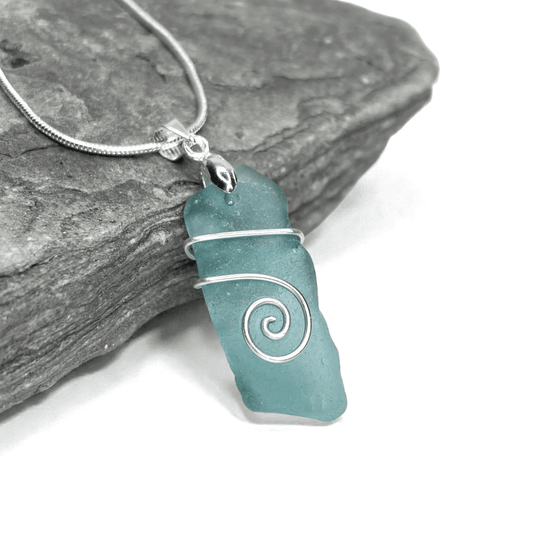 Sea Glass Necklace - Turquoise Celtic Pendant - Scottish Jewellery - East Neuk Beach Crafts