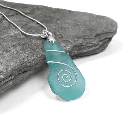 Sea Glass Necklace - Turquoise Celtic Pendant - Scottish Jewellery - East Neuk Beach Crafts