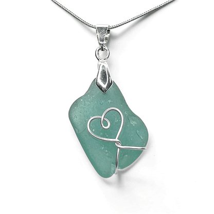 Sea Glass Necklace - Turquoise Heart Pendant Scottish Jewellery - East Neuk Beach Crafts