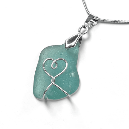 Sea Glass Necklace - Turquoise Heart Pendant Scottish Jewellery - East Neuk Beach Crafts