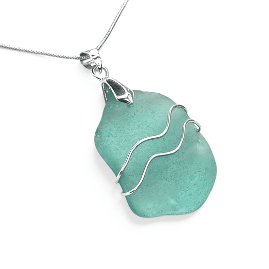 Sea Glass Necklace - Turquoise Ripples Pendant - Scottish Jewellery - East Neuk Beach Crafts