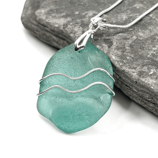 Sea Glass Necklace - Turquoise Ripples Pendant - Scottish Jewellery - East Neuk Beach Crafts