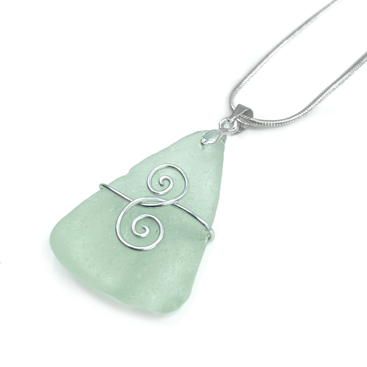 Sea Glass Pendant - Aqua Green 'Friendship' Interlocking Spirals Necklace - Silver Scottish Beach Jewellery - East Neuk Beach Crafts
