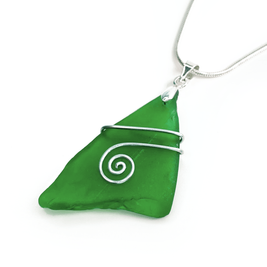 Sea Glass Pendant - Emerald Green - Celtic Silver Wire Wrapped Necklace - East Neuk Beach Crafts