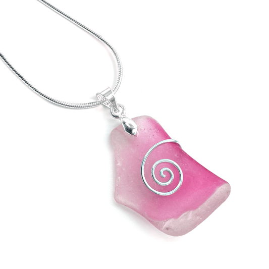 Sea Glass Pendant - Rare Pink Celtic Wire Wrapped Necklace - Scottish Silver Jewellery - East Neuk Beach Crafts