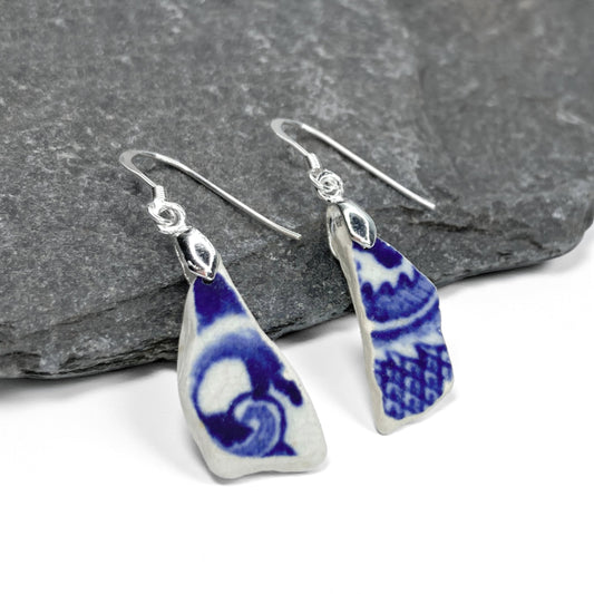 Sea Pottery Earrings - Antique Blue Beach China - East Neuk Beach Crafts