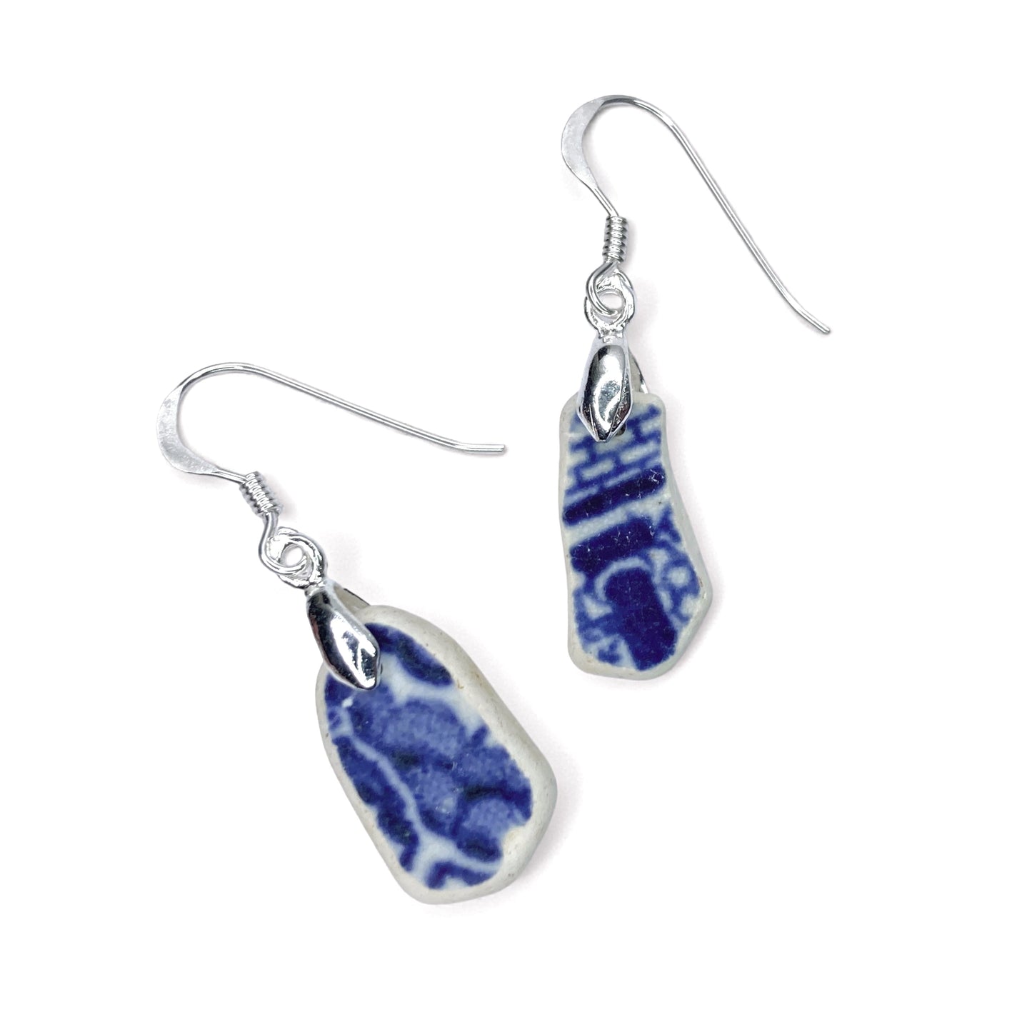 Sea Pottery Earrings - Antique Blue Beach China - East Neuk Beach Crafts