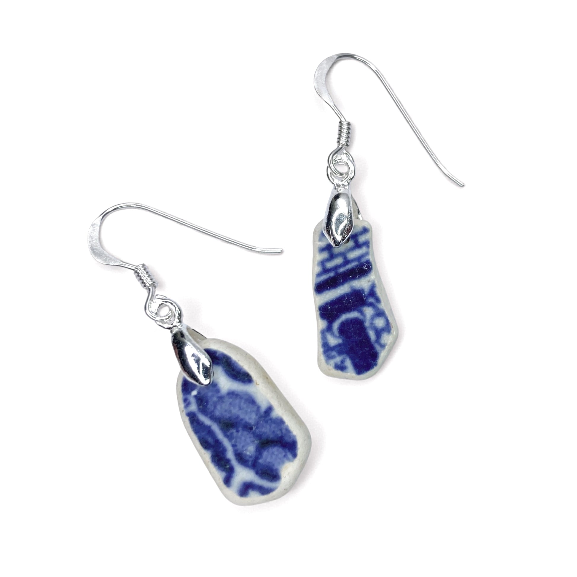 Sea Pottery Earrings - Antique Blue Beach China - East Neuk Beach Crafts