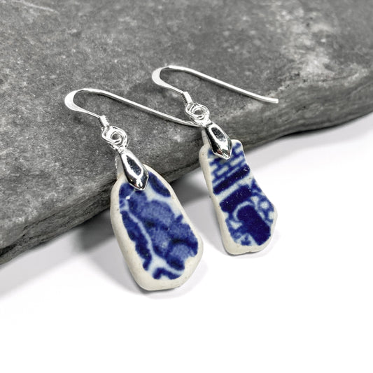 Sea Pottery Earrings - Antique Blue Beach China - East Neuk Beach Crafts