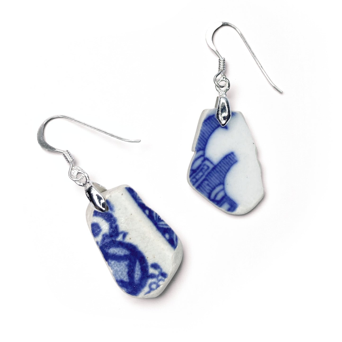 Sea Pottery Earrings - Antique Blue Beach China - East Neuk Beach Crafts